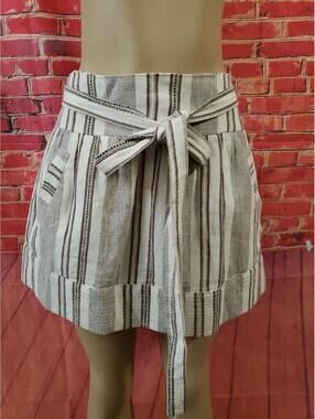 Bcbgeneration Striped lined Mini Skirt Women's Gray linen Belted Size 6 NEW